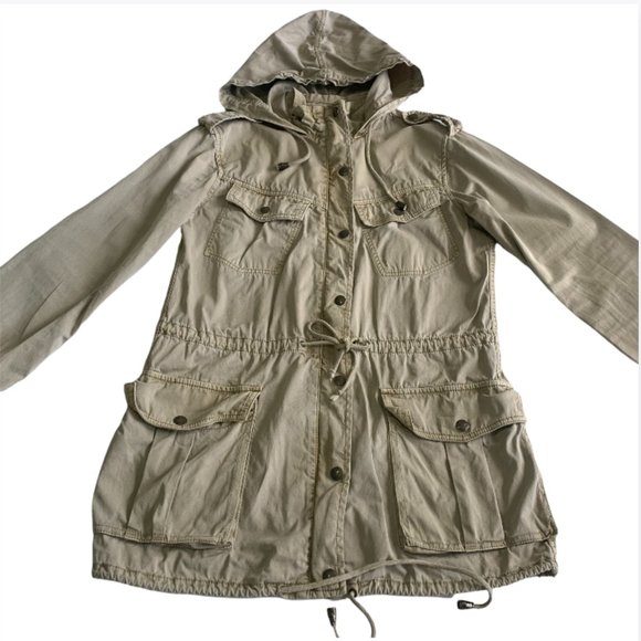 Aritzia Jackets & Blazers - Talula Utility Women Jacket Flat Pockets Drawstring Hemp Hat Military Navy XXS